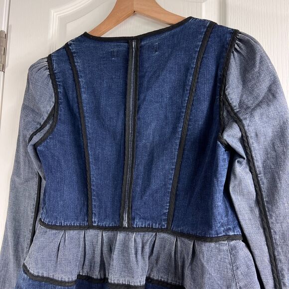 Daughters of the Liberation Two Tone Denim Peplum Jacket Black Trim Women's 2 - Picture 4 of 12